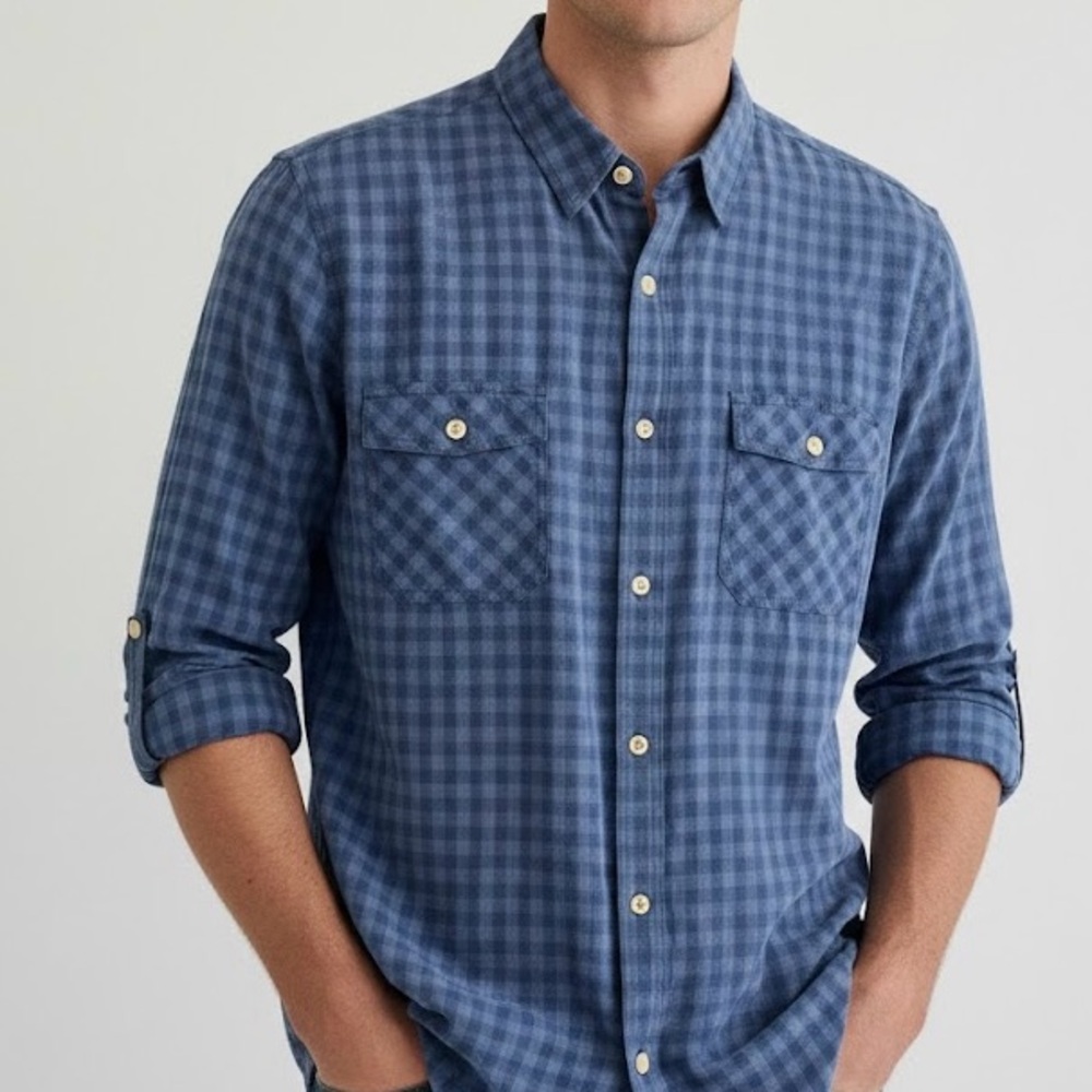 Vince Blue Gingham Check Cotton Long Sleeve Button Down XL